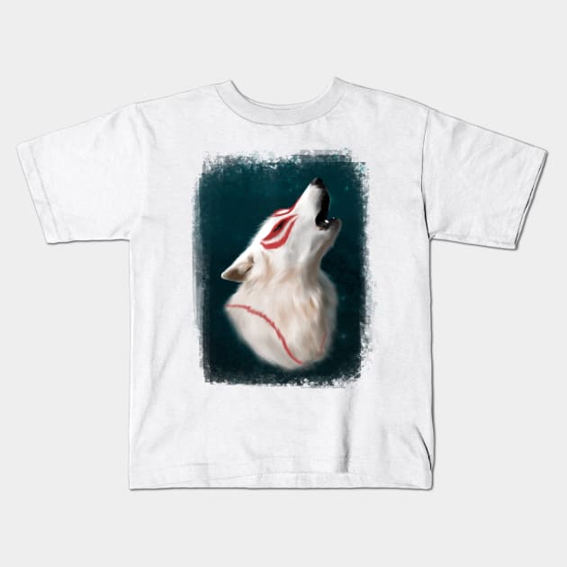 Okami Amaterasu howling portrait Kids T-Shirt by BeltreDog